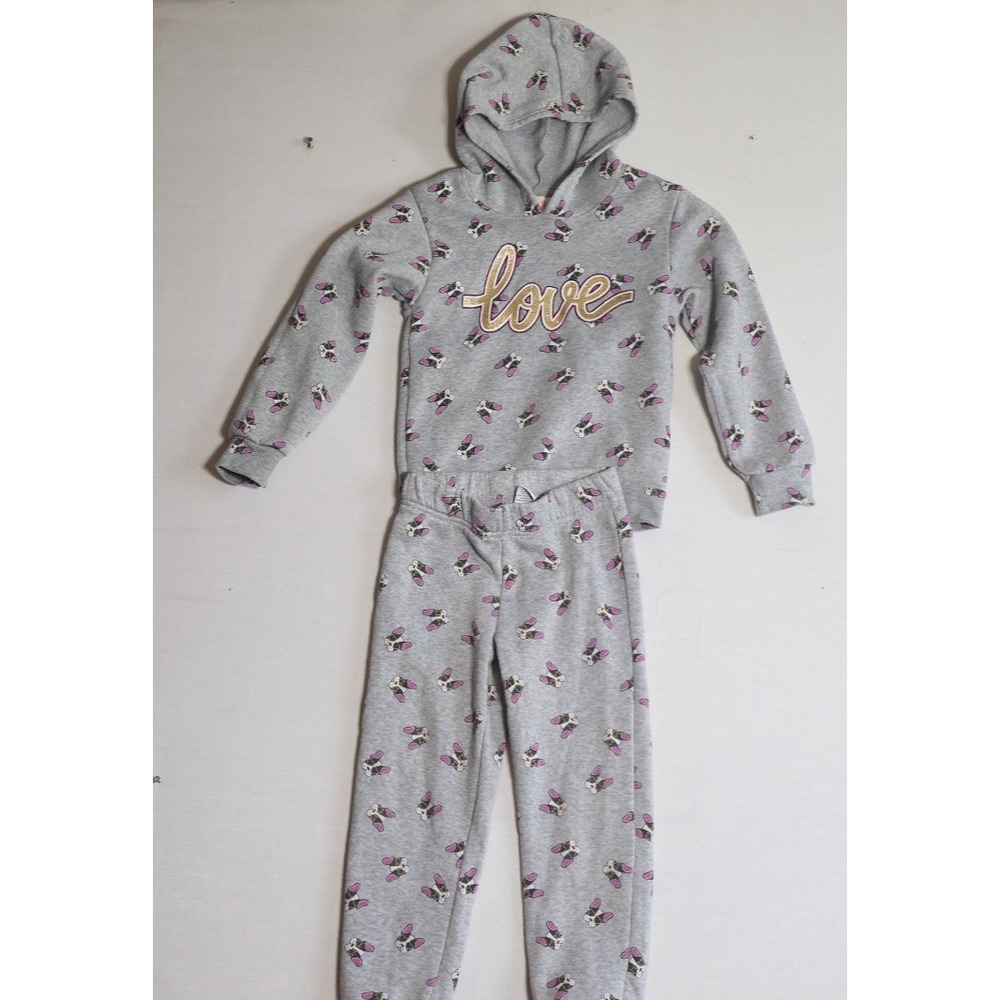 Girls Pink Size 6 Outfit Set Grey French Bulldog Love Hoodie Sweatpants 2-Piece